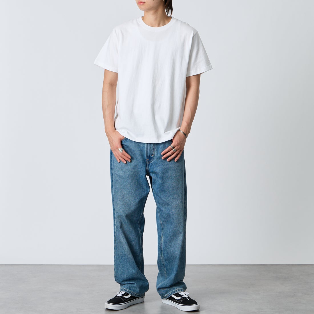 A SCENE [エーシーン] 別注 HIMAA×A SCENE ショートスリーブTシャツ [HM04-005-JF] WHITE B &&モデル身長：177cm 着用サイズ：M&&