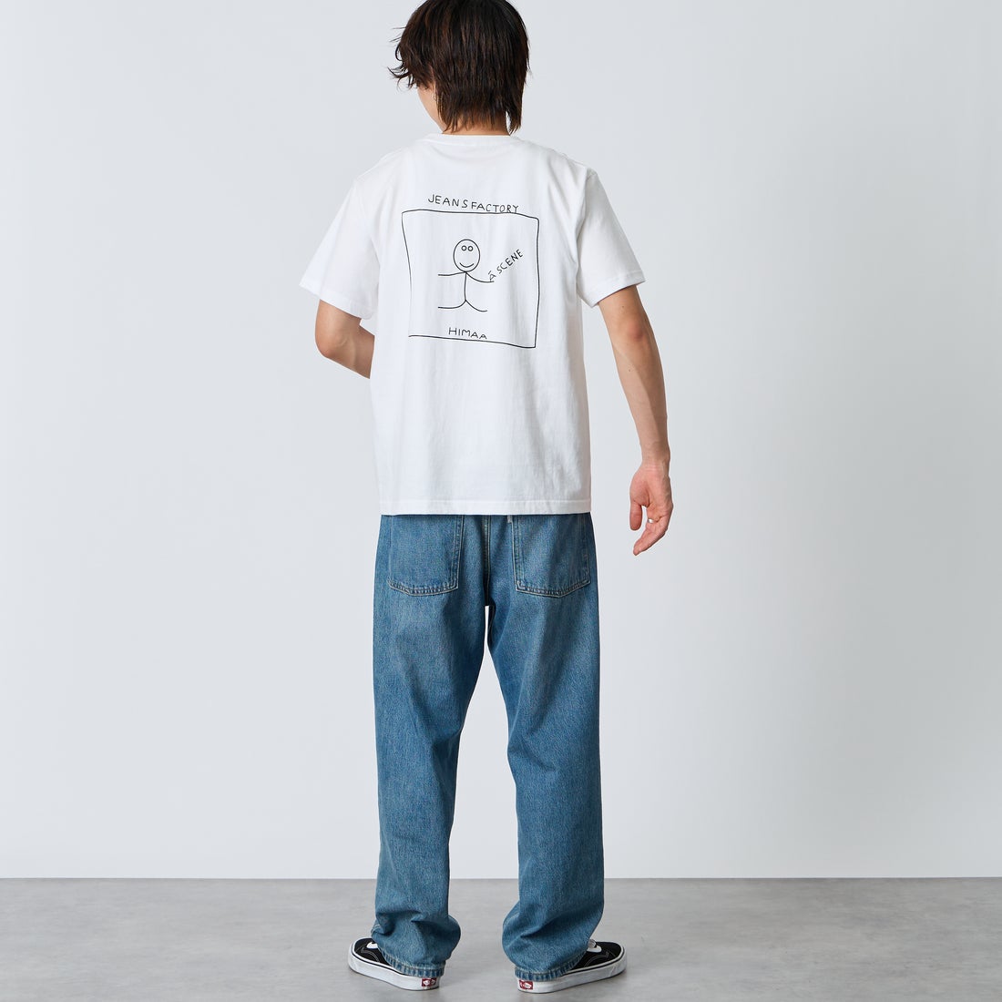 A SCENE [エーシーン] 別注 HIMAA×A SCENE ショートスリーブTシャツ [HM04-005-JF] WHITE B &&モデル身長：177cm 着用サイズ：M&&