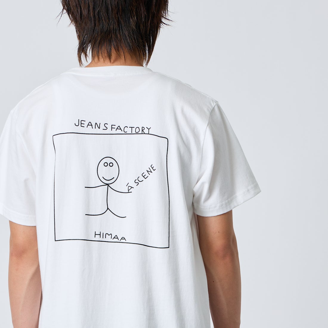 A SCENE [エーシーン] 別注 HIMAA×A SCENE ショートスリーブTシャツ [HM04-005-JF] WHITE B &&モデル身長：177cm 着用サイズ：M&&