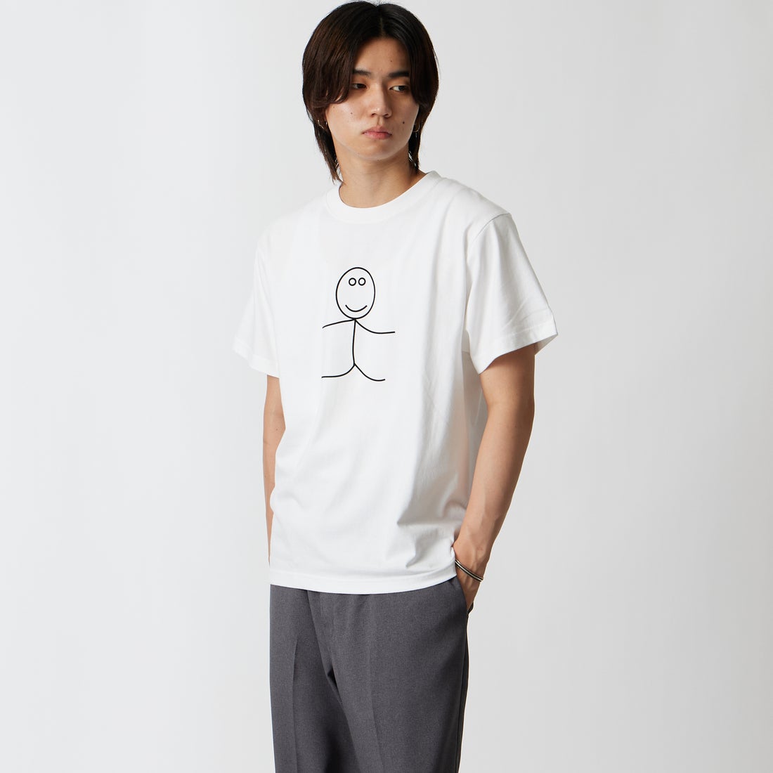 A SCENE [エーシーン] 別注 HIMAA×A SCENE ショートスリーブTシャツ [HM04-005-JF] WHITE A &&モデル身長：177cm 着用サイズ：M&&