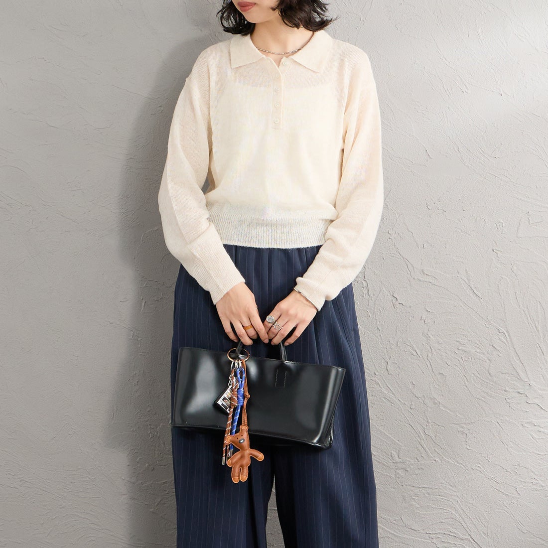 Health knit [ヘルスニット] 別注 モヘアブレンドポロニット [HR26F-L463IN-JF] OFF WHITE &&モデル身長：162cm 着用サイズ：F&&