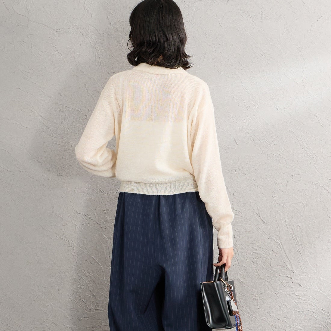 Health knit [ヘルスニット] 別注 モヘアブレンドポロニット [HR26F-L463IN-JF] OFF WHITE &&モデル身長：162cm 着用サイズ：F&&