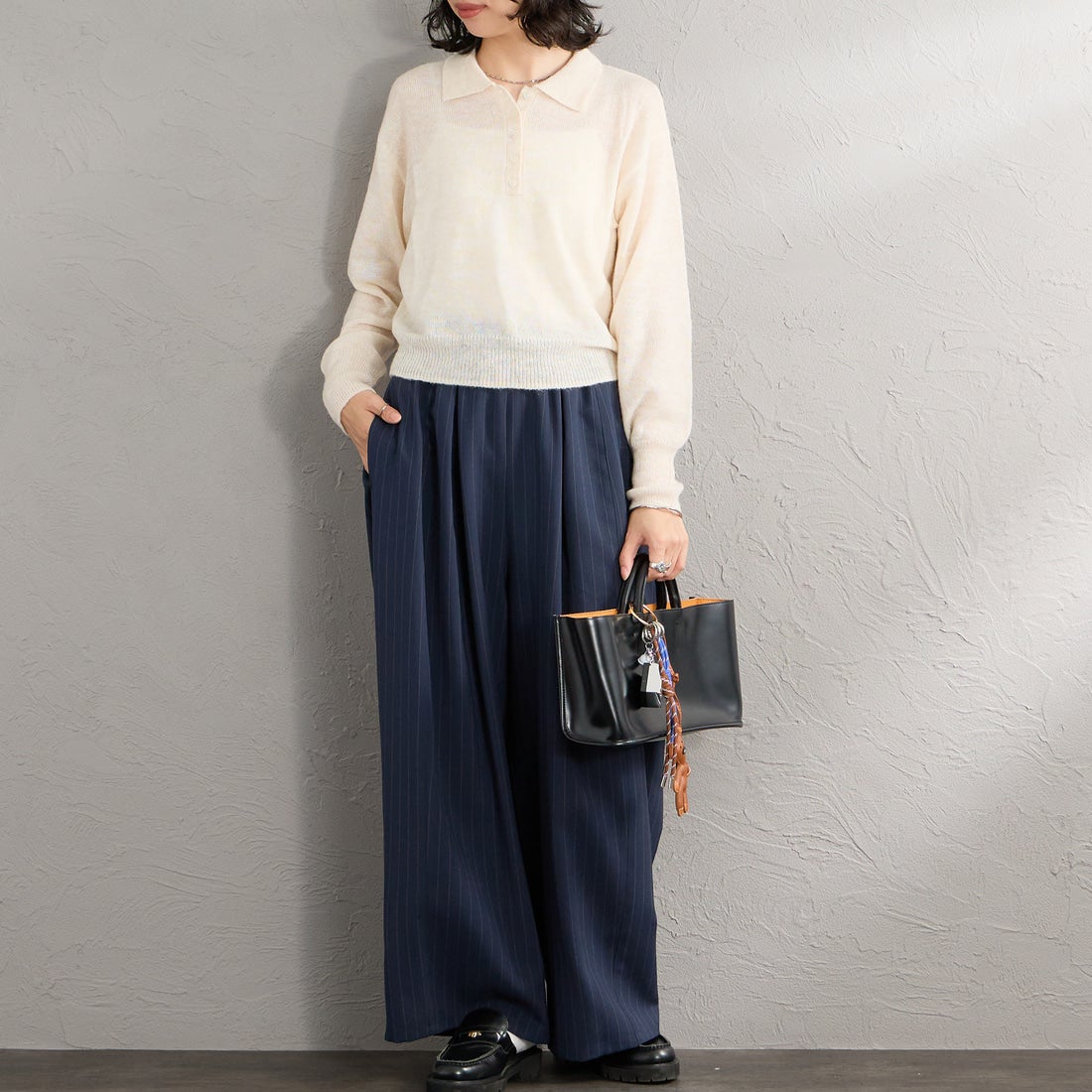 Health knit [ヘルスニット] 別注 モヘアブレンドポロニット [HR26F-L463IN-JF] OFF WHITE &&モデル身長：162cm 着用サイズ：F&&