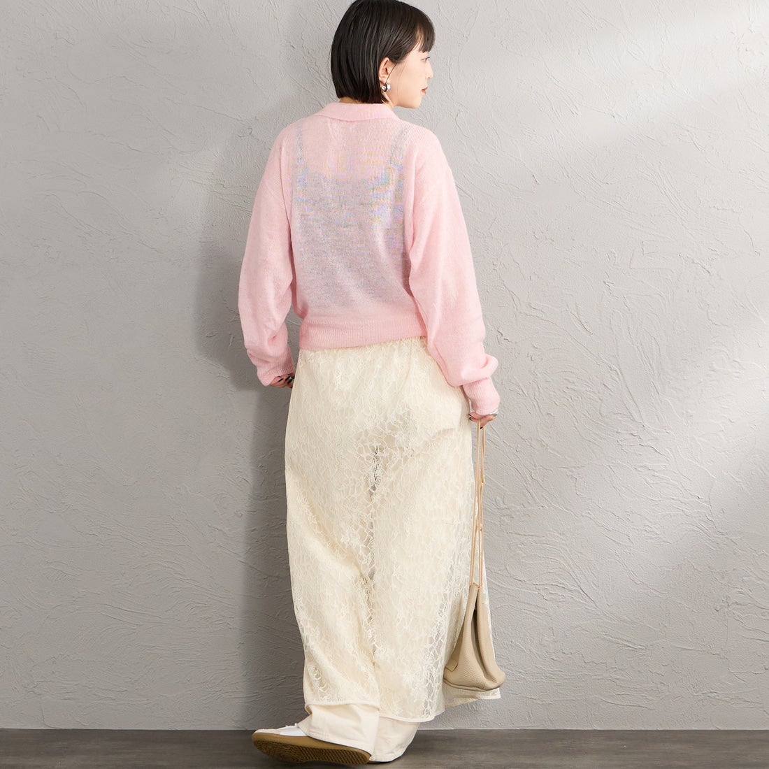 Health knit [ヘルスニット] 別注 モヘアブレンドポロニット [HR26F-L463IN-JF] PINK &&モデル身長：150cm 着用サイズ：F&&