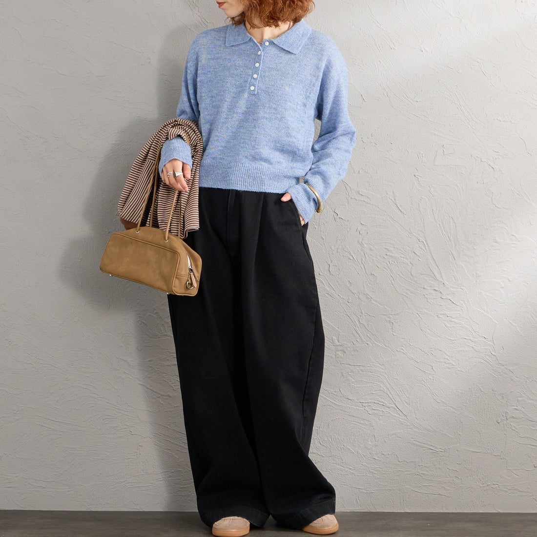 Health knit [ヘルスニット] 別注 モヘアブレンドポロニット [HR26F-L463IN-JF] BLUE &&モデル身長：158cm 着用サイズ：F&&