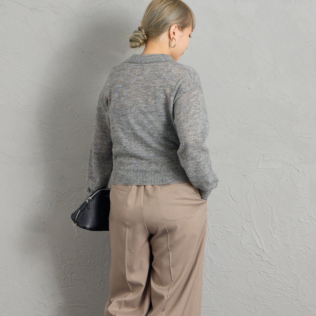 Health knit [ヘルスニット] 別注 モヘアブレンドポロニット [HR26F-L463IN-JF] GRAY &&モデル身長：156cm 着用サイズ：F&&