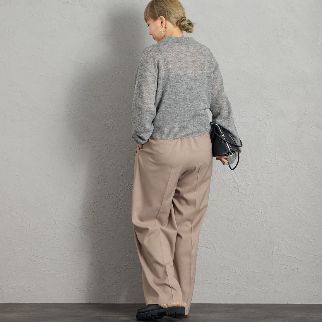 Health knit [ヘルスニット] 別注 モヘアブレンドポロニット [HR26F-L463IN-JF] GRAY &&モデル身長：156cm 着用サイズ：F&&