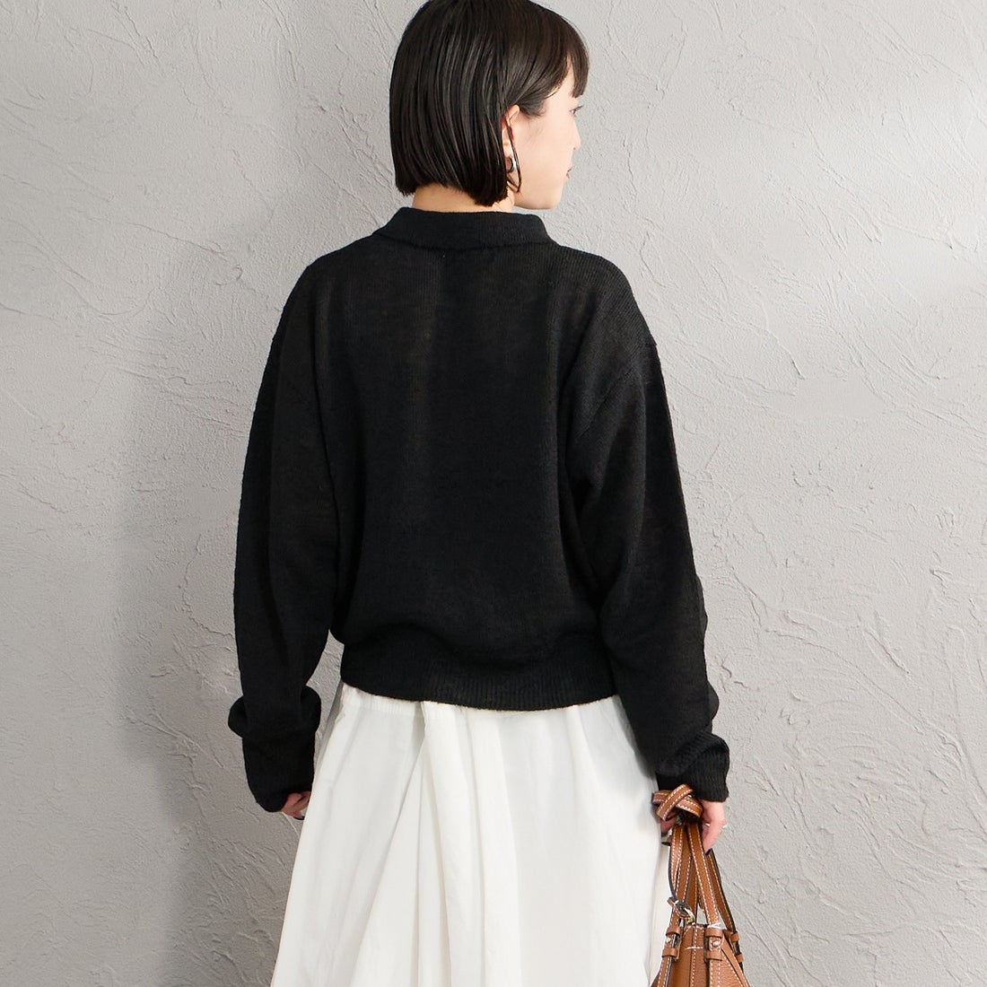 Health knit [ヘルスニット] 別注 モヘアブレンドポロニット [HR26F-L463IN-JF] BLACK &&モデル身長：150cm 着用サイズ：F&&