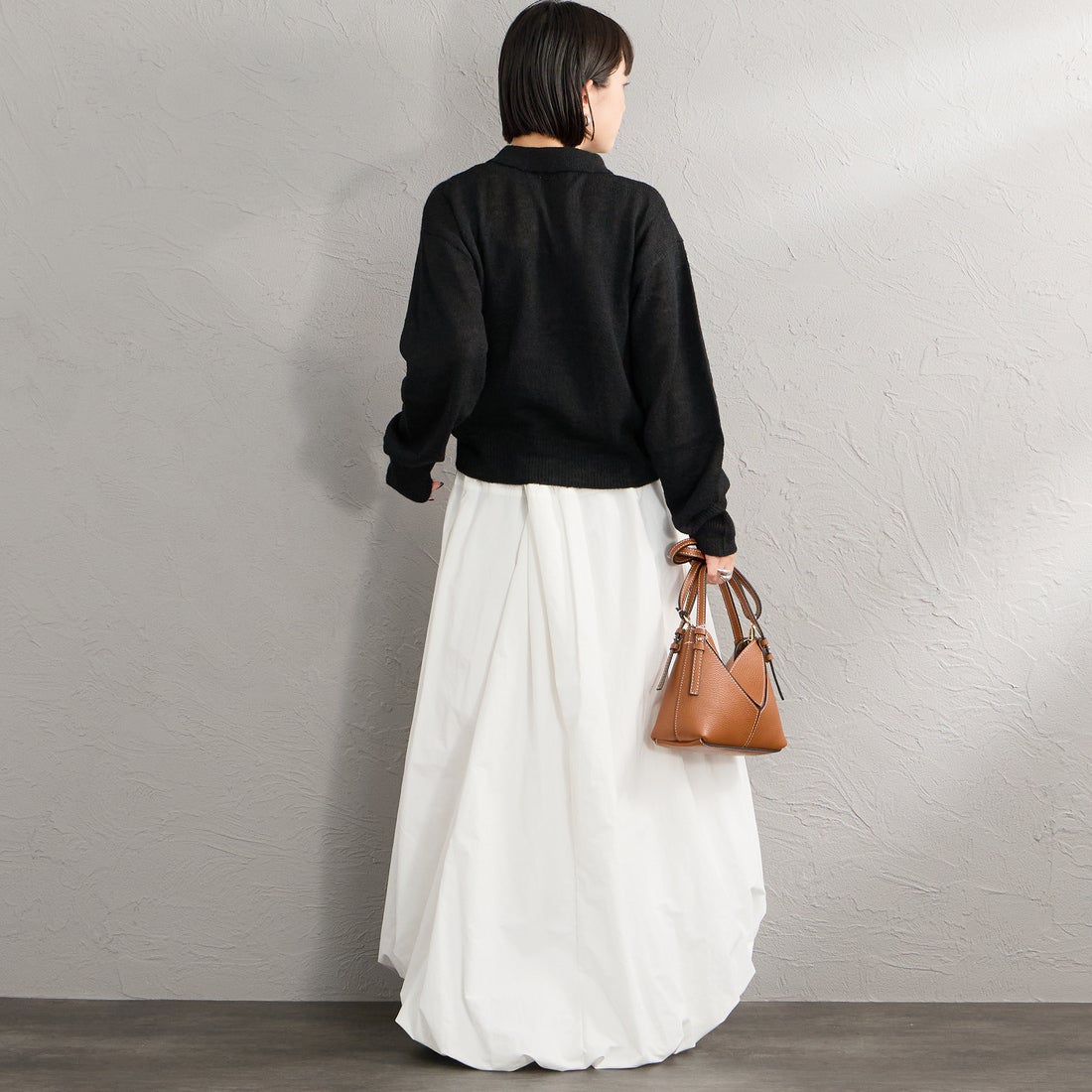 Health knit [ヘルスニット] 別注 モヘアブレンドポロニット [HR26F-L463IN-JF] BLACK &&モデル身長：150cm 着用サイズ：F&&