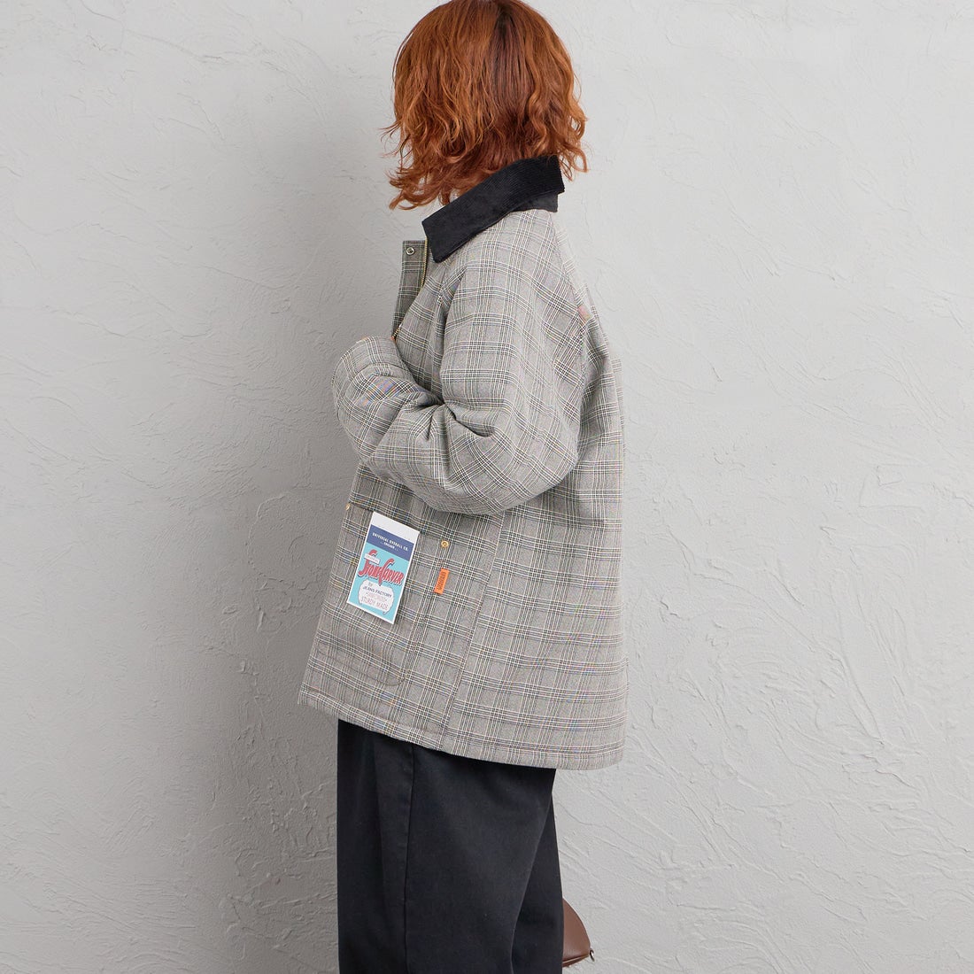 UNIVERSAL OVERALL [ユニバーサルオーバーオール] 別注 中綿入り チェック柄カバーオールジャケット [U2632496IN-JF] GRAY &&モデル身長：158cm 着用サイズ：F&&