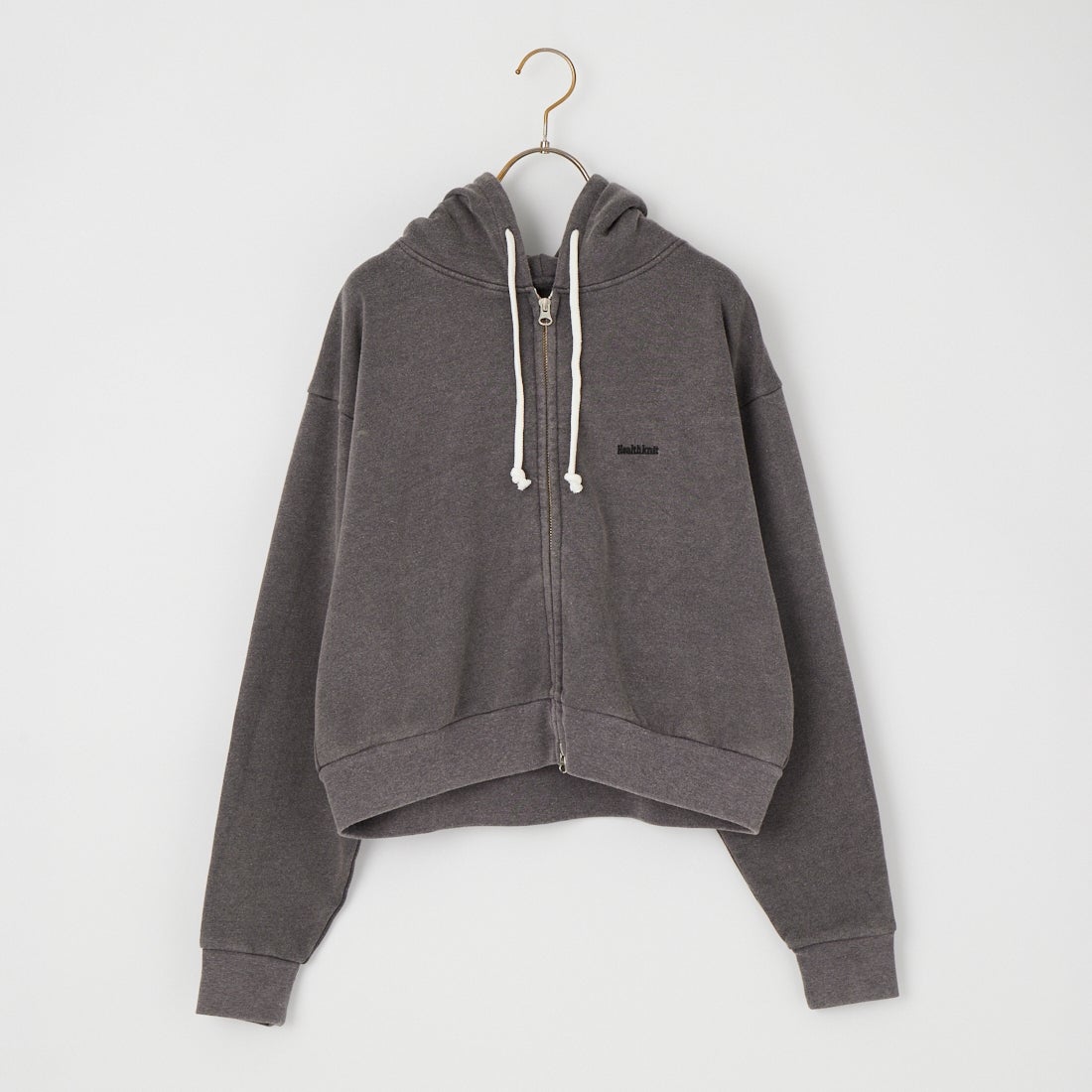 Health knit [ヘルスニット] 別注 ショート丈 ブリーチ加工ジップパーカー [HR26F-L465IN-JF] FADE BLACK