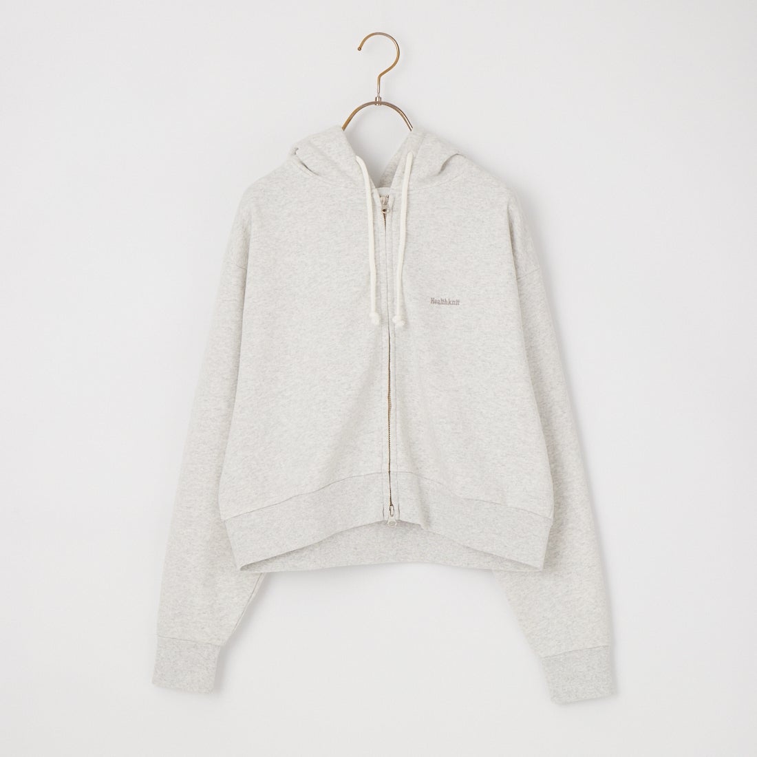 Health knit [ヘルスニット] 別注 ショート丈 ブリーチ加工ジップパーカー [HR26F-L465IN-JF] ASH GRAY