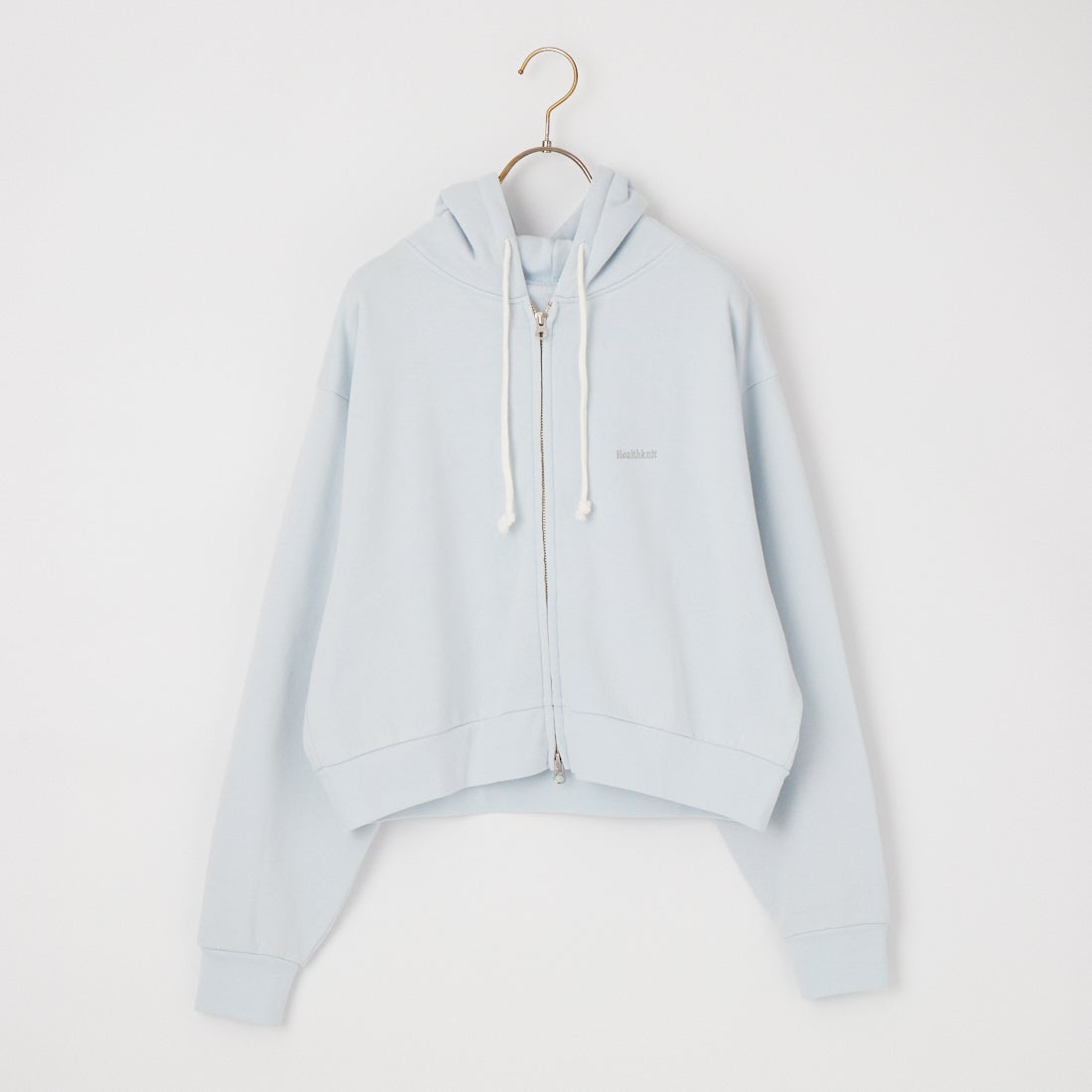Health knit [ヘルスニット] 別注 ショート丈 ブリーチ加工ジップパーカー [HR26F-L465IN-JF] SAX