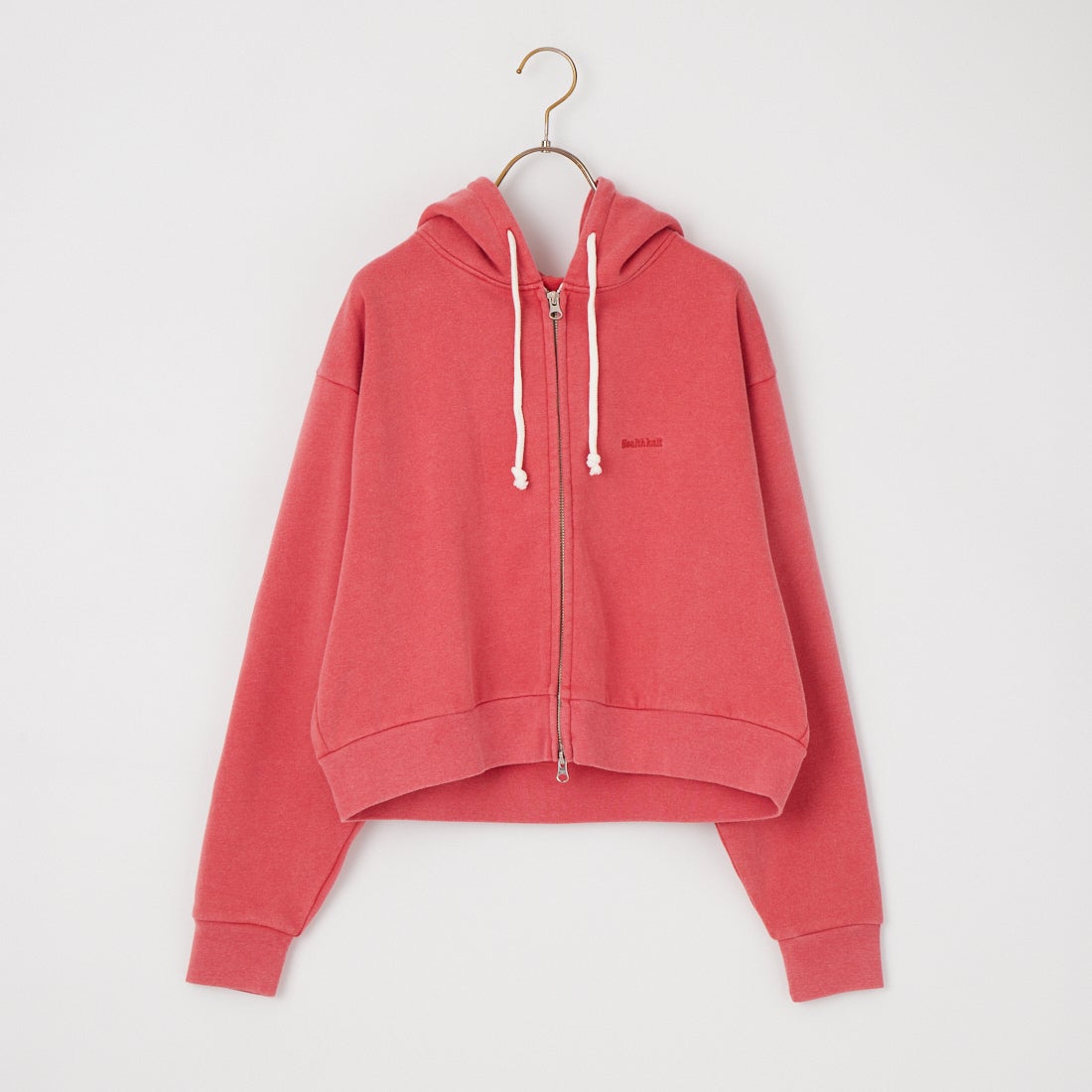 Health knit [ヘルスニット] 別注 ショート丈 ブリーチ加工ジップパーカー [HR26F-L465IN-JF] RED