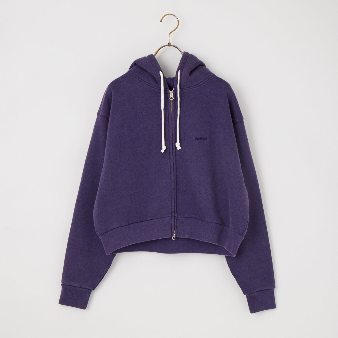 Health knit [ヘルスニット] 別注 ショート丈 ブリーチ加工ジップパーカー [HR26F-L465IN-JF] NAVY