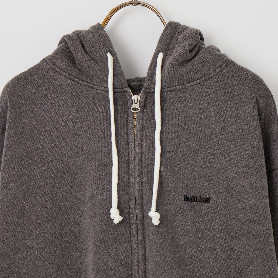 Health knit [ヘルスニット] 別注 ショート丈 ブリーチ加工ジップパーカー [HR26F-L465IN-JF] FADE BLACK