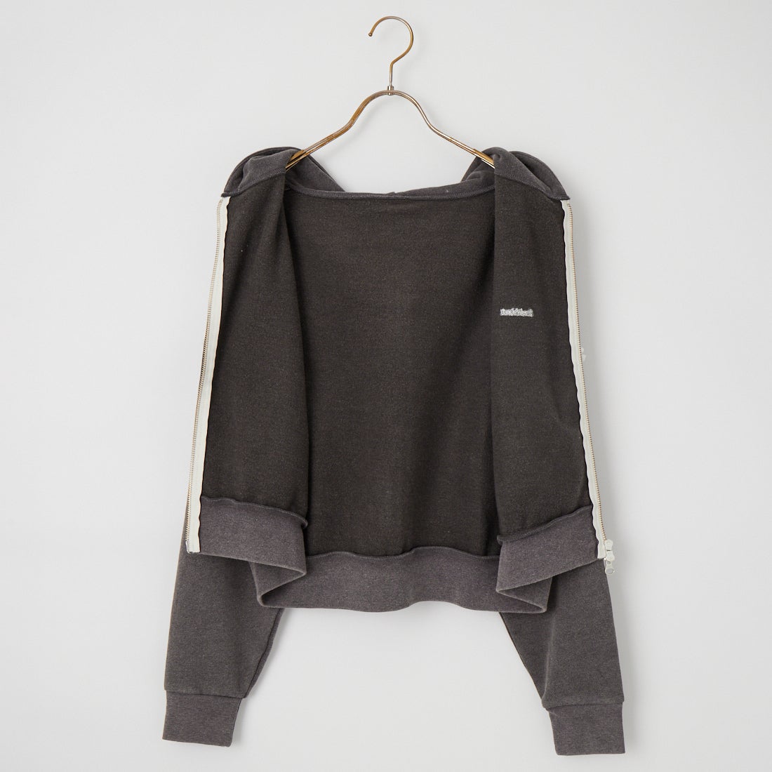 Health knit [ヘルスニット] 別注 ショート丈 ブリーチ加工ジップパーカー [HR26F-L465IN-JF] FADE BLACK