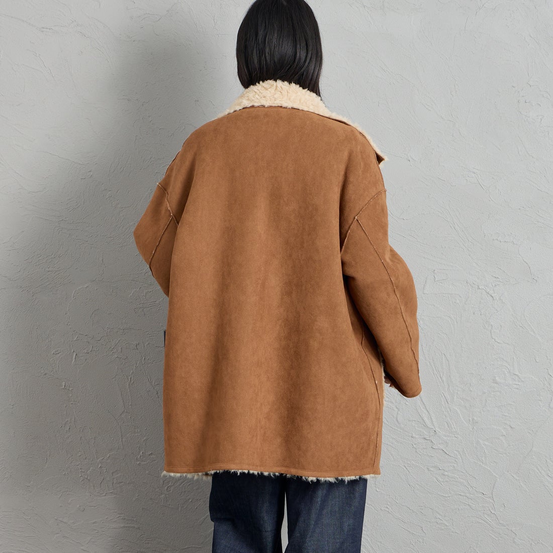 ONURUN [オヌルン] 別注 リバーシブル スタンドカラームートンコート [902-JF] BROWN &&モデル身長：162cm 着用サイズ：F&&