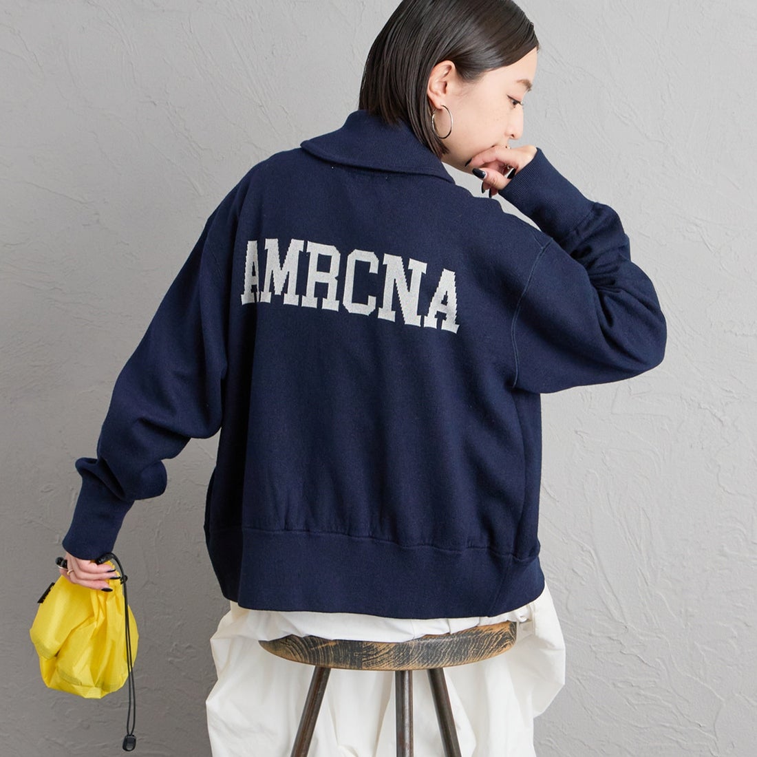 Americana × JEANS FACTORY [アメリカーナ × ジーンズファクトリー] 別注 AMRCNAロゴ ニットジップカーディガン [ASO-C-901-2-JF]
