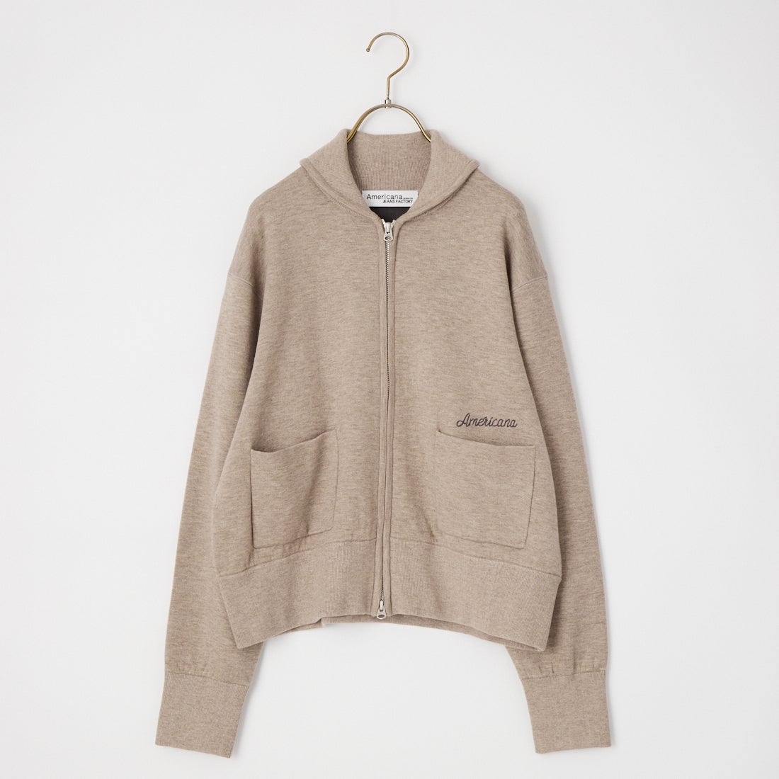 Americana × JEANS FACTORY [アメリカーナ × ジーンズファクトリー] 別注 AMRCNAロゴ ニットジップカーディガン [ASO-C-901-2-JF] ｸﾞﾚｰｼﾞｭ