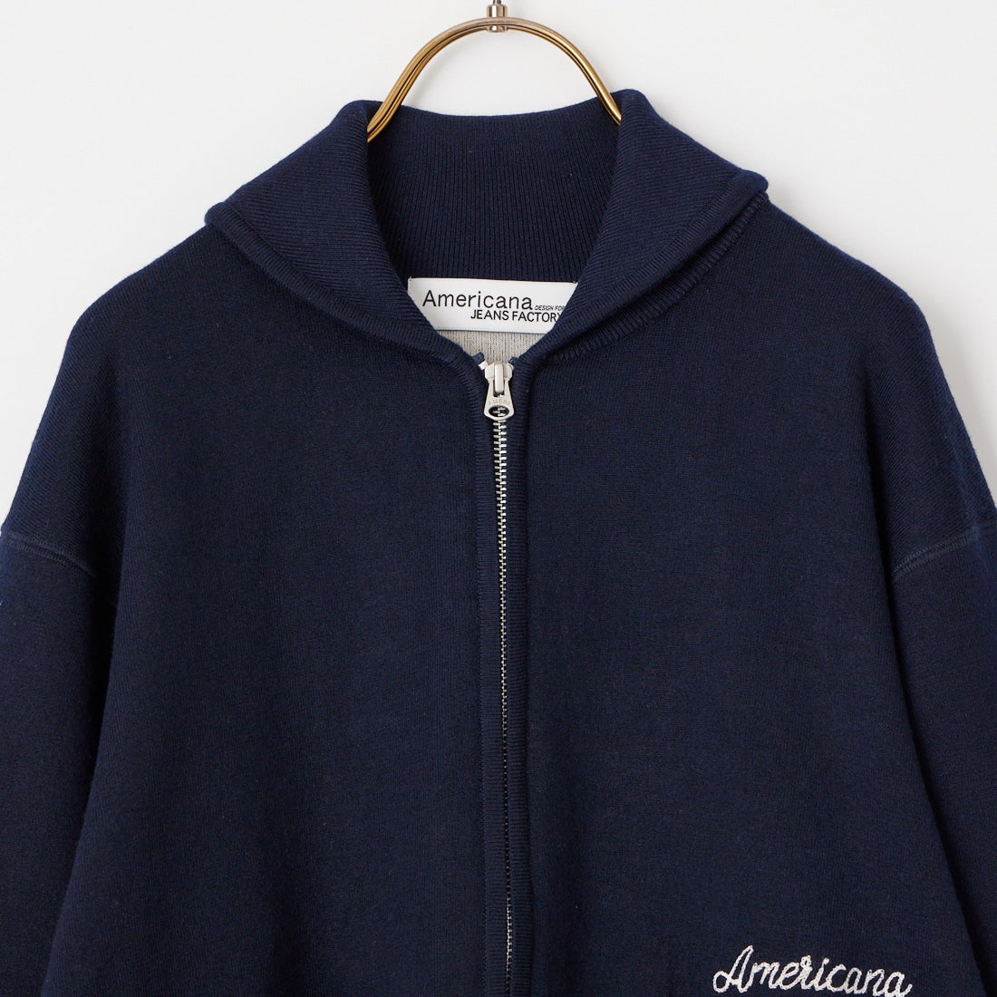 Americana × JEANS FACTORY [アメリカーナ × ジーンズファクトリー] 別注 AMRCNAロゴ ニットジップカーディガン [ASO-C-901-2-JF] ﾈｲﾋﾞｰ
