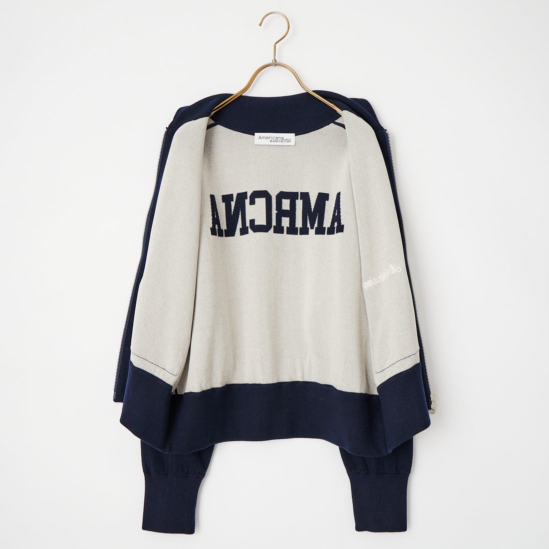 Americana × JEANS FACTORY [アメリカーナ × ジーンズファクトリー] 別注 AMRCNAロゴ ニットジップカーディガン [ASO-C-901-2-JF] ﾈｲﾋﾞｰ