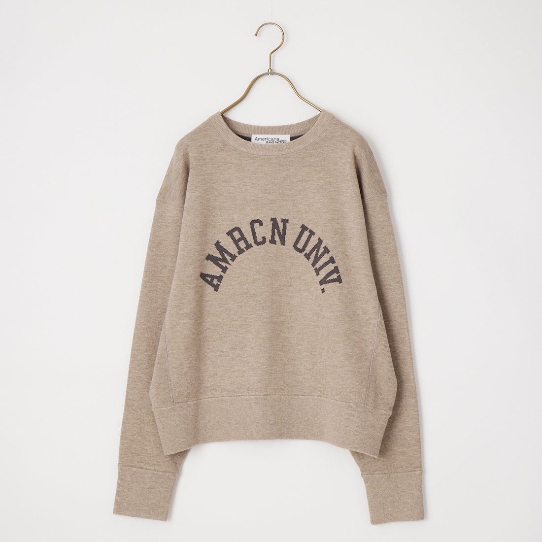 Americana × JEANS FACTORY [アメリカーナ × ジーンズファクトリー] 別注 ショート丈 フロントロゴ スウェットライク クルーネックニット [ASO-C-902-1-JF] ｸﾞﾚｰｼﾞｭ