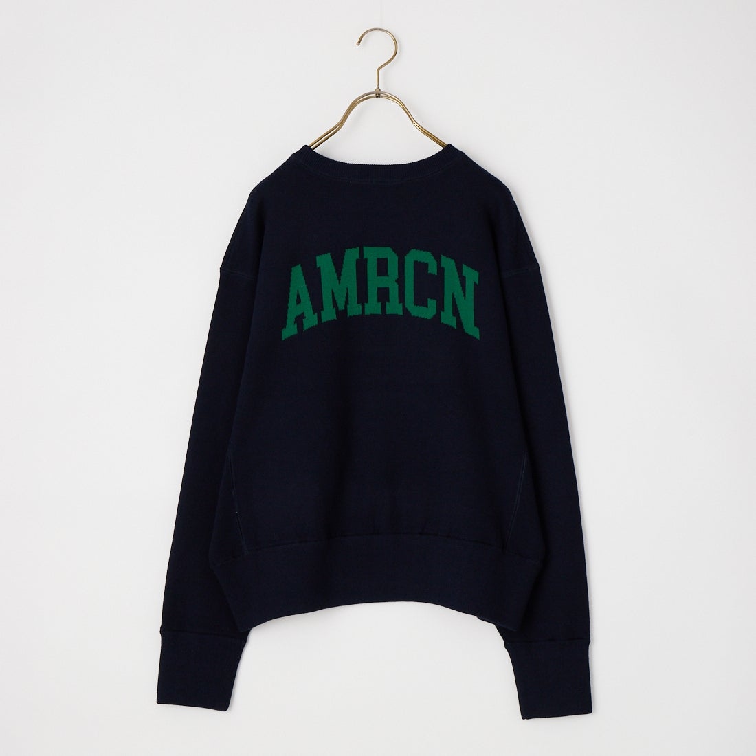 Americana × JEANS FACTORY [アメリカーナ × ジーンズファクトリー] 別注 ショート丈 バックロゴ スウェットライク クルーネックニット [ASO-C-902-2-JF] ﾈｲﾋﾞｰ