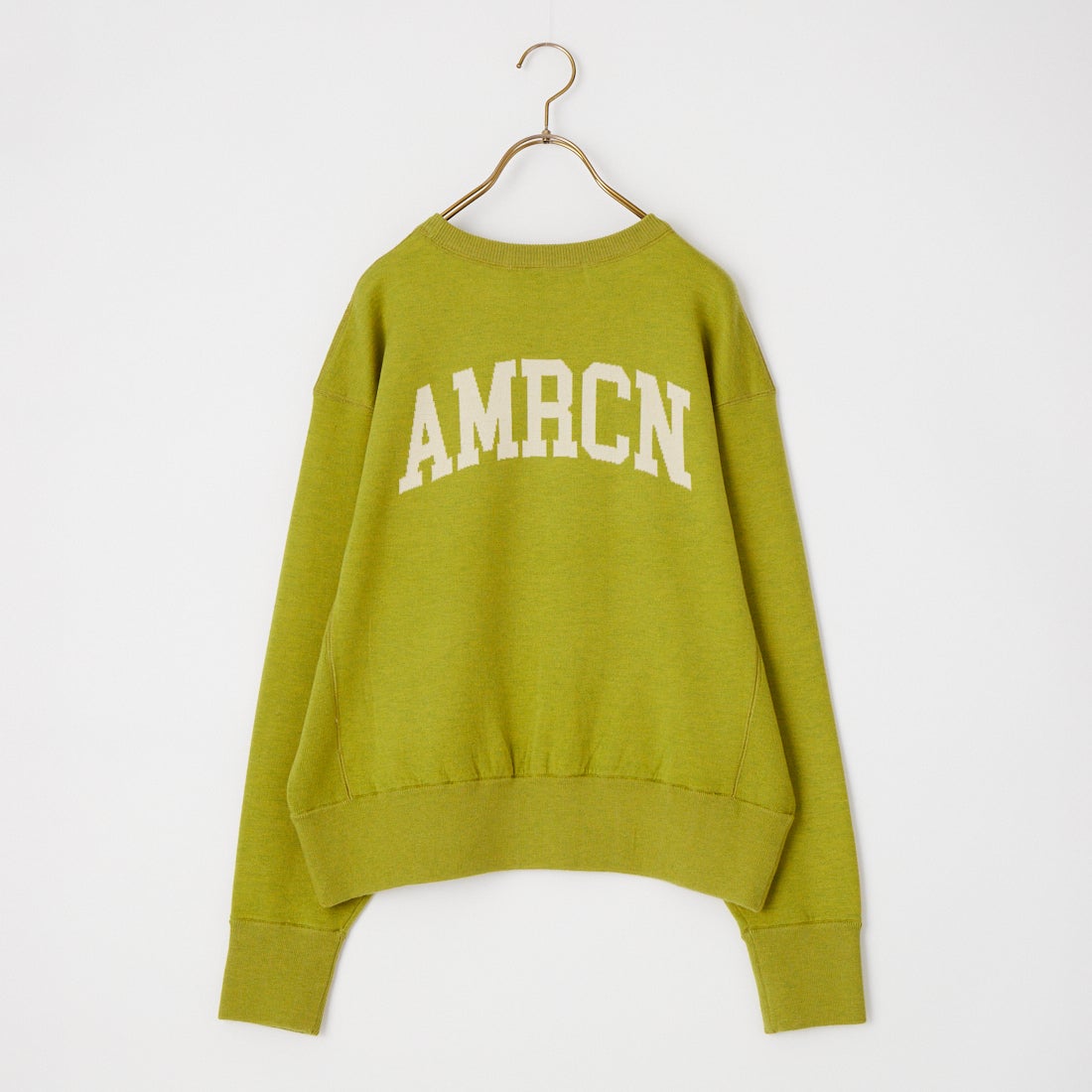 Americana × JEANS FACTORY [アメリカーナ × ジーンズファクトリー] 別注 ショート丈 バックロゴ スウェットライク クルーネックニット [ASO-C-902-2-JF] ｸﾞﾘｰﾝ