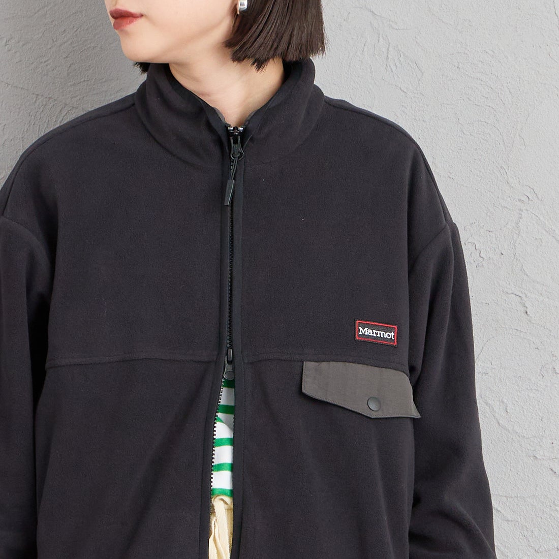 Marmot [マーモット] 別注 ポーラテック フリースジャケット [MTFW26UFL329IN-JF] BLACK &&モデル身長：150cm 着用サイズ：S&&