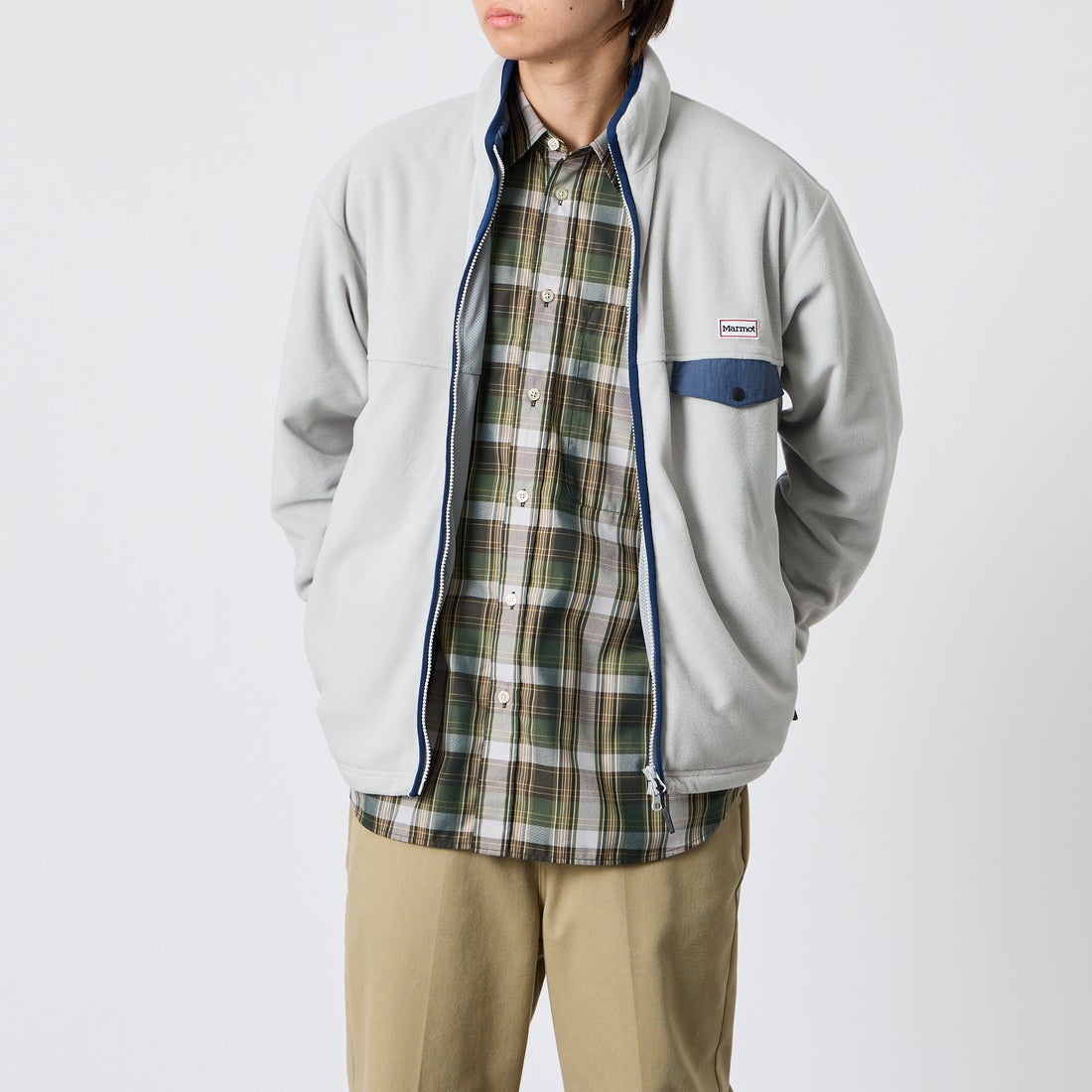 Marmot [マーモット] 別注 ポーラテック フリースジャケット [MTFW26UFL329IN-JF] SILVER &&モデル身長：177cm 着用サイズ：L&&