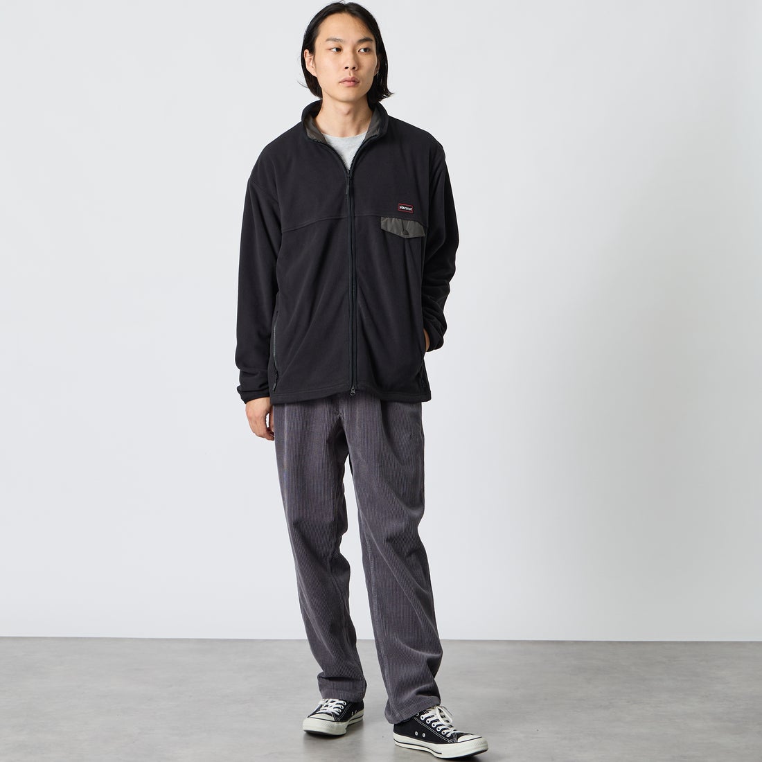 Marmot [マーモット] 別注 ポーラテック フリースジャケット [MTFW26UFL329IN-JF] BLACK &&モデル身長：175cm 着用サイズ：XL&&
