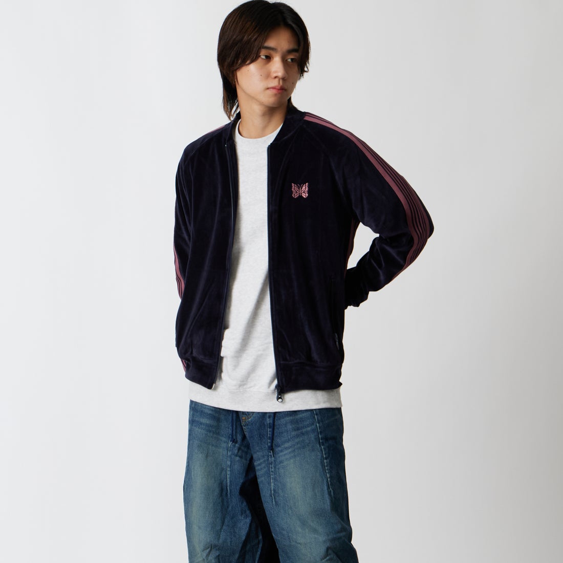 Needles [ニードルズ] リブカラートラックジャケット [TY358] B NAVY &&モデル身長：177cm 着用サイズ：M&&