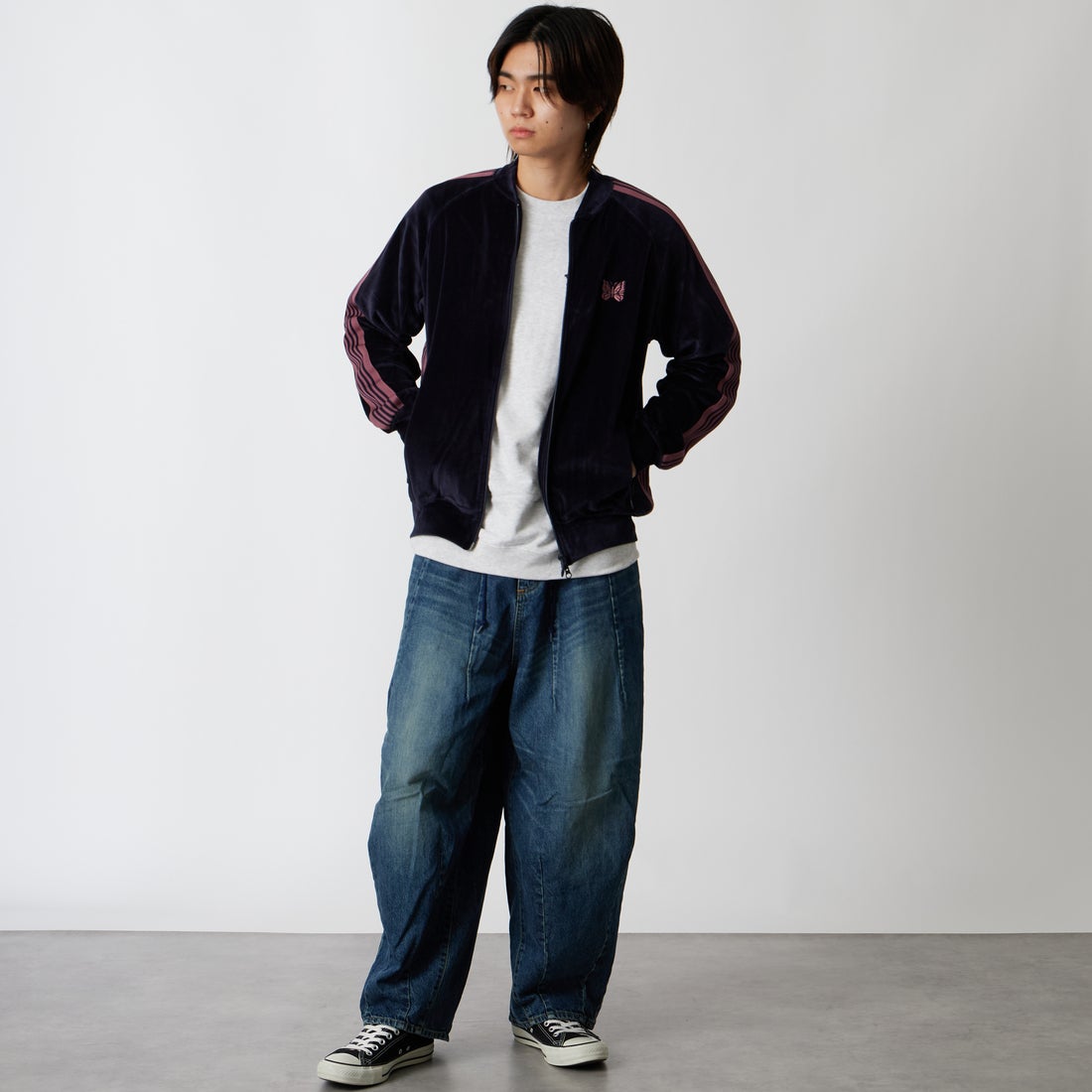 Needles [ニードルズ] リブカラートラックジャケット [TY358] B NAVY &&モデル身長：177cm 着用サイズ：M&&