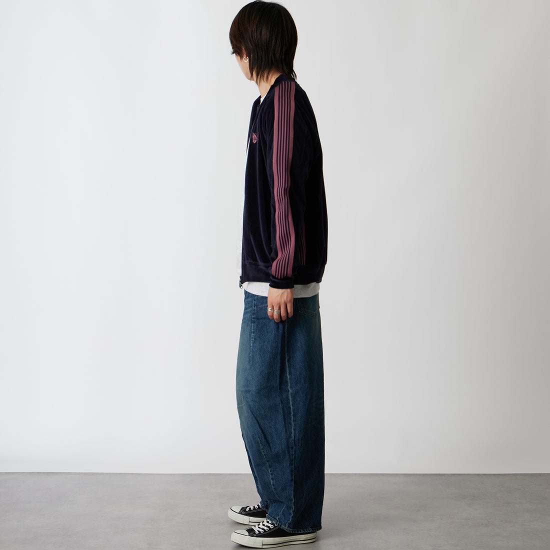 Needles [ニードルズ] リブカラートラックジャケット [TY358] B NAVY &&モデル身長：177cm 着用サイズ：M&&ドルズ] リブカラートラックジャケット [TY358] B NAVY