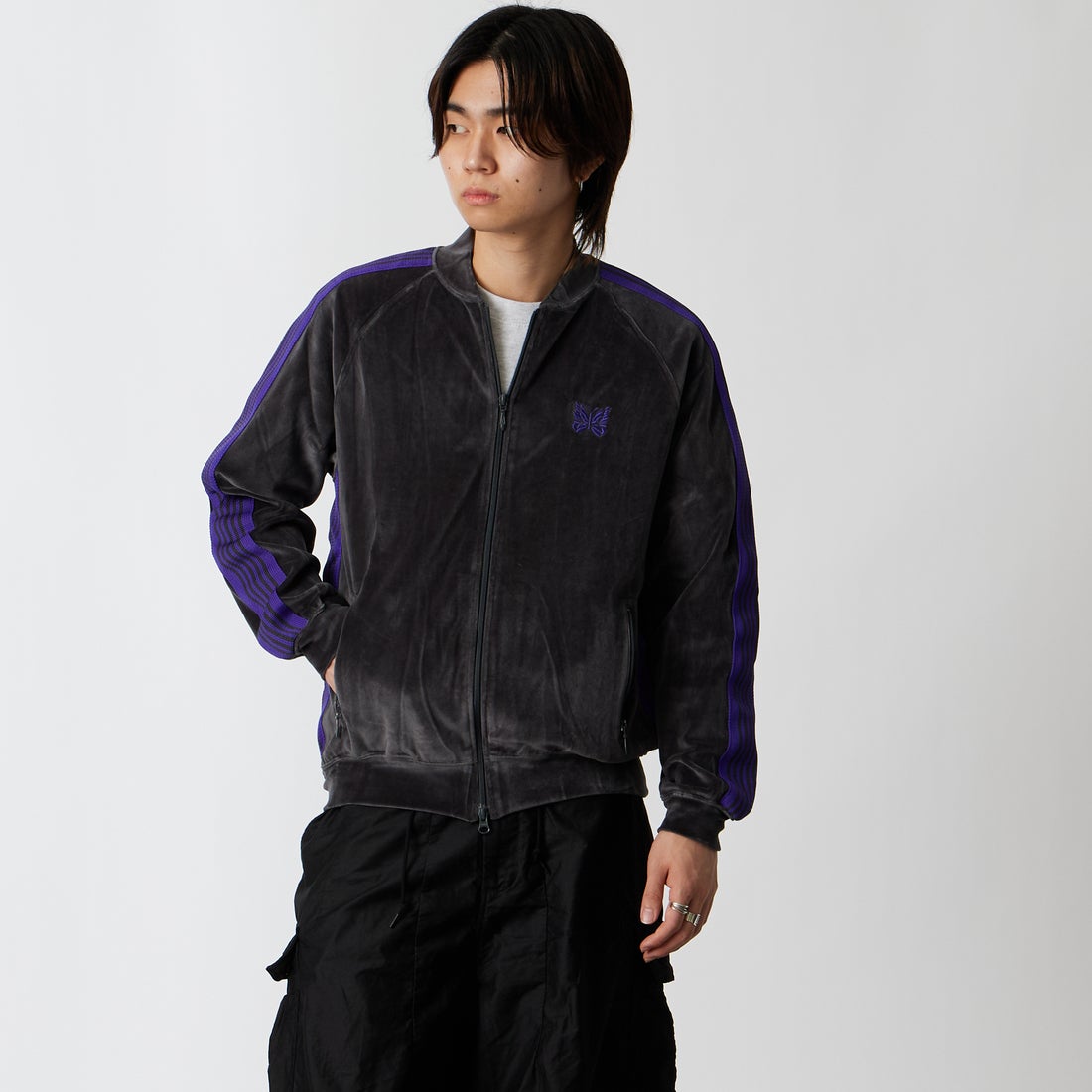Needles [ニードルズ] リブカラートラックジャケット [TY358] C CHARCOAL &&モデル身長：177cm 着用サイズ：M&&