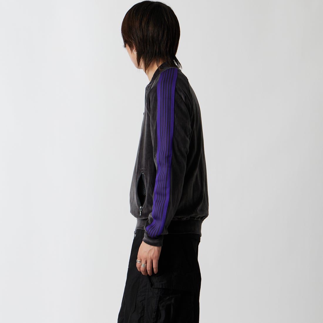 Needles [ニードルズ] リブカラートラックジャケット [TY358] C CHARCOAL &&モデル身長：177cm 着用サイズ：M&&