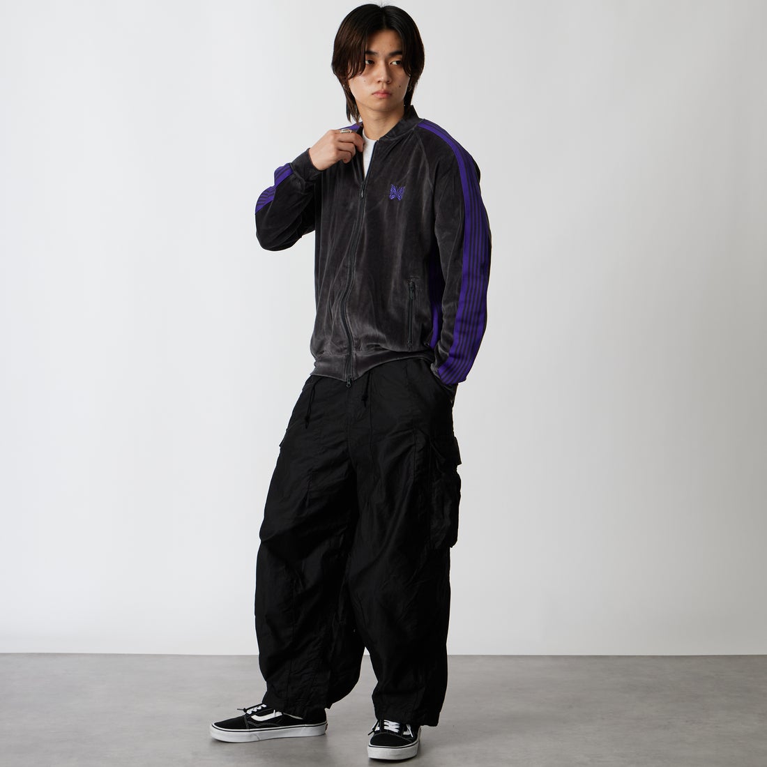 Needles [ニードルズ] リブカラートラックジャケット [TY358] C CHARCOAL &&モデル身長：177cm 着用サイズ：M&&