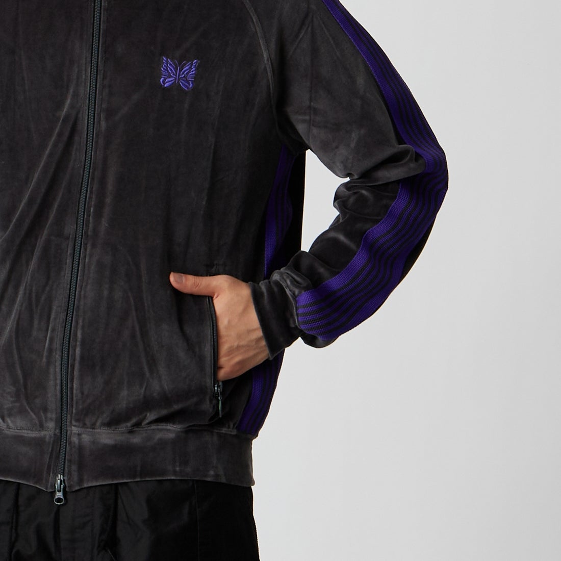 Needles [ニードルズ] リブカラートラックジャケット [TY358] C CHARCOAL &&モデル身長：177cm 着用サイズ：M&&
