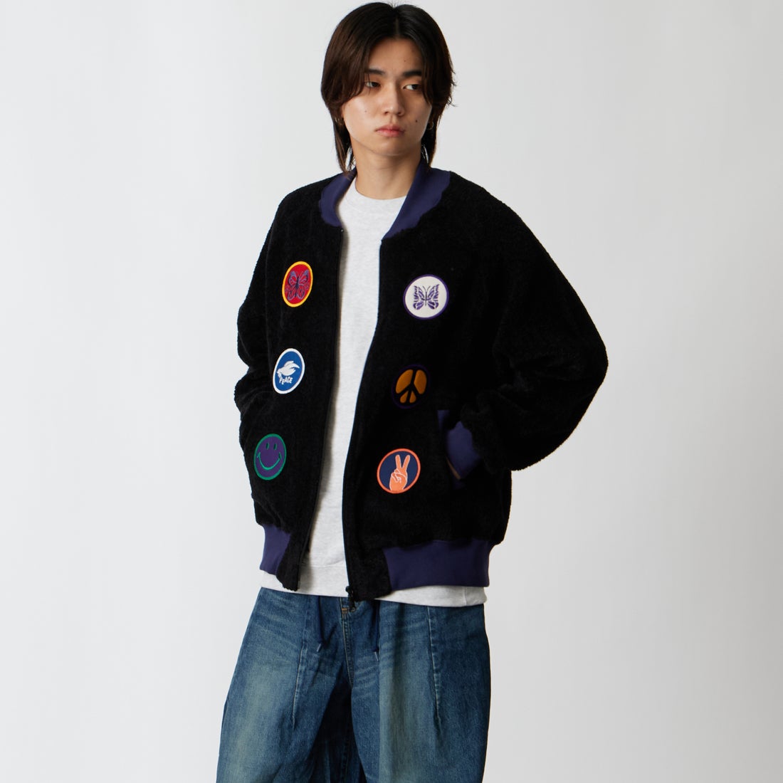 Needles [ニードルズ] ニットパイル スーベニアジャケット [TY245] C BLACK &&モデル身長：177cm 着用サイズ：M&&