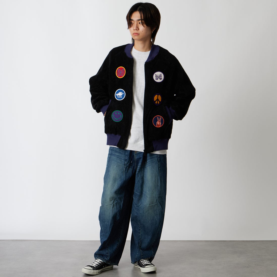 Needles [ニードルズ] ニットパイル スーベニアジャケット [TY245] C BLACK &&モデル身長：177cm 着用サイズ：M&&