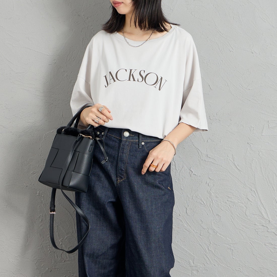 MICA&DEAL [マイカアンドディール] JACKSON プリント5分袖Tシャツ [0126309063] L/GRAY &&モデル身長：162cm 着用サイズ：F&&