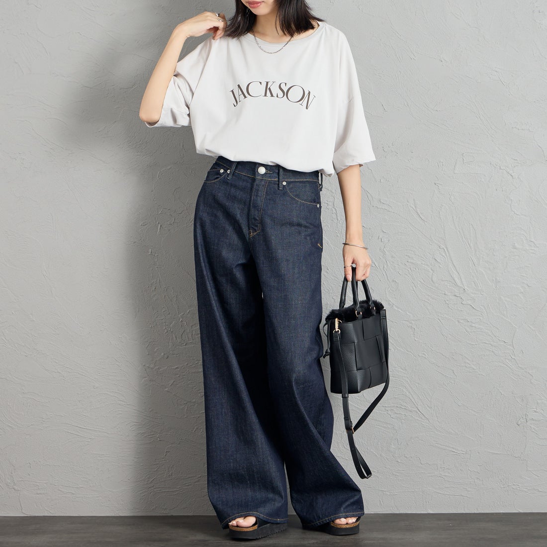 MICA&DEAL [マイカアンドディール] JACKSON プリント5分袖Tシャツ [0126309063] L/GRAY &&モデル身長：162cm 着用サイズ：F&&