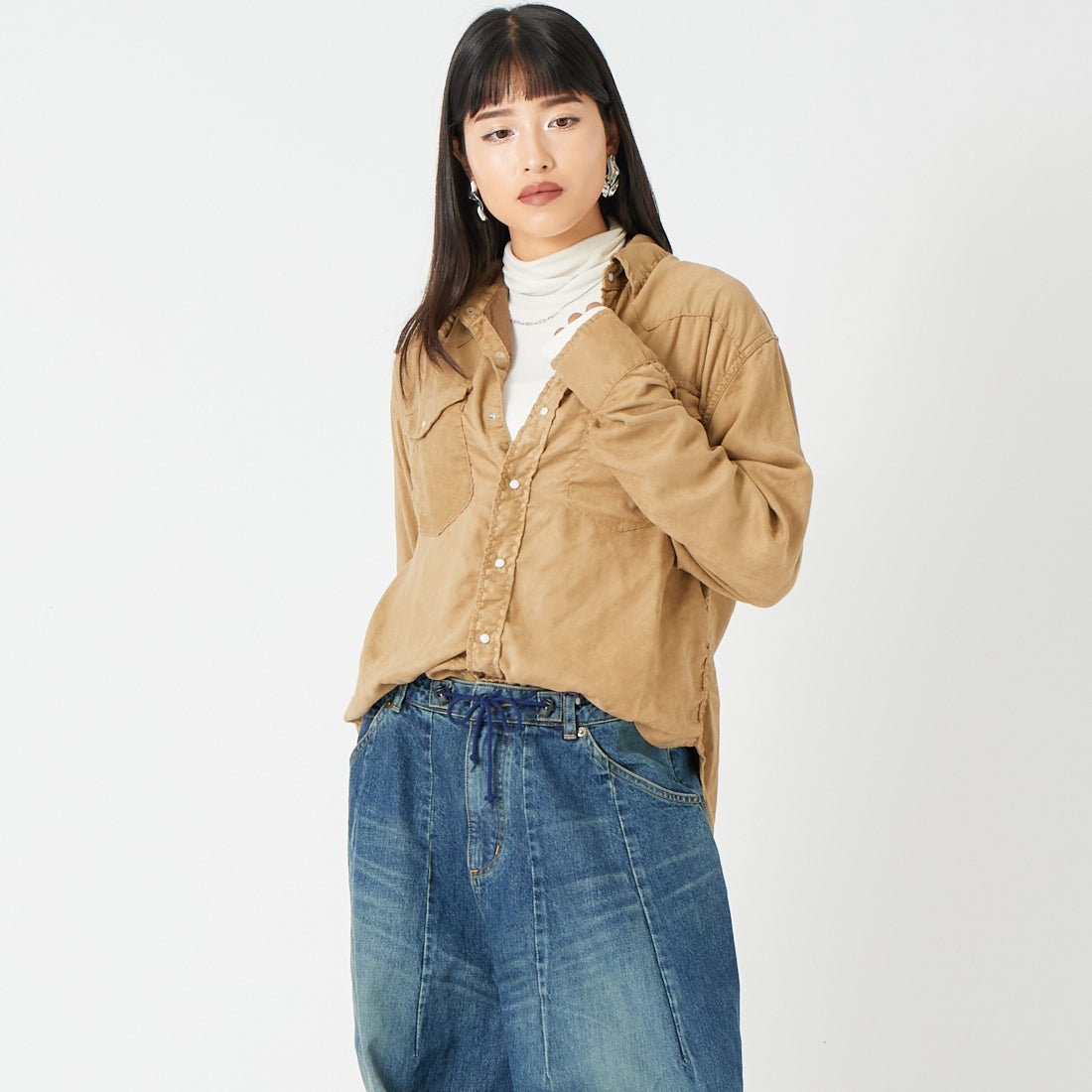 REMI RELIEF [レミレリーフ] 別注 ウェスタンシャツ [RN30389306-JF] SUEDE &&モデル身長：162cm 着用サイズ：S&&