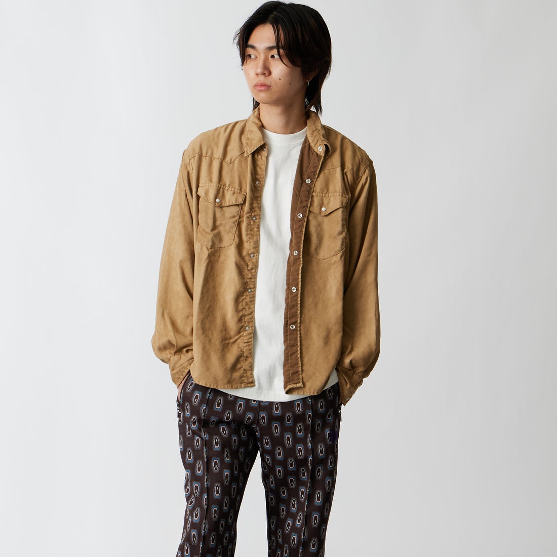 REMI RELIEF [レミレリーフ] 別注 ウェスタンシャツ [RN30389306-JF] SUEDE &&モデル身長：177cm 着用サイズ：M&&