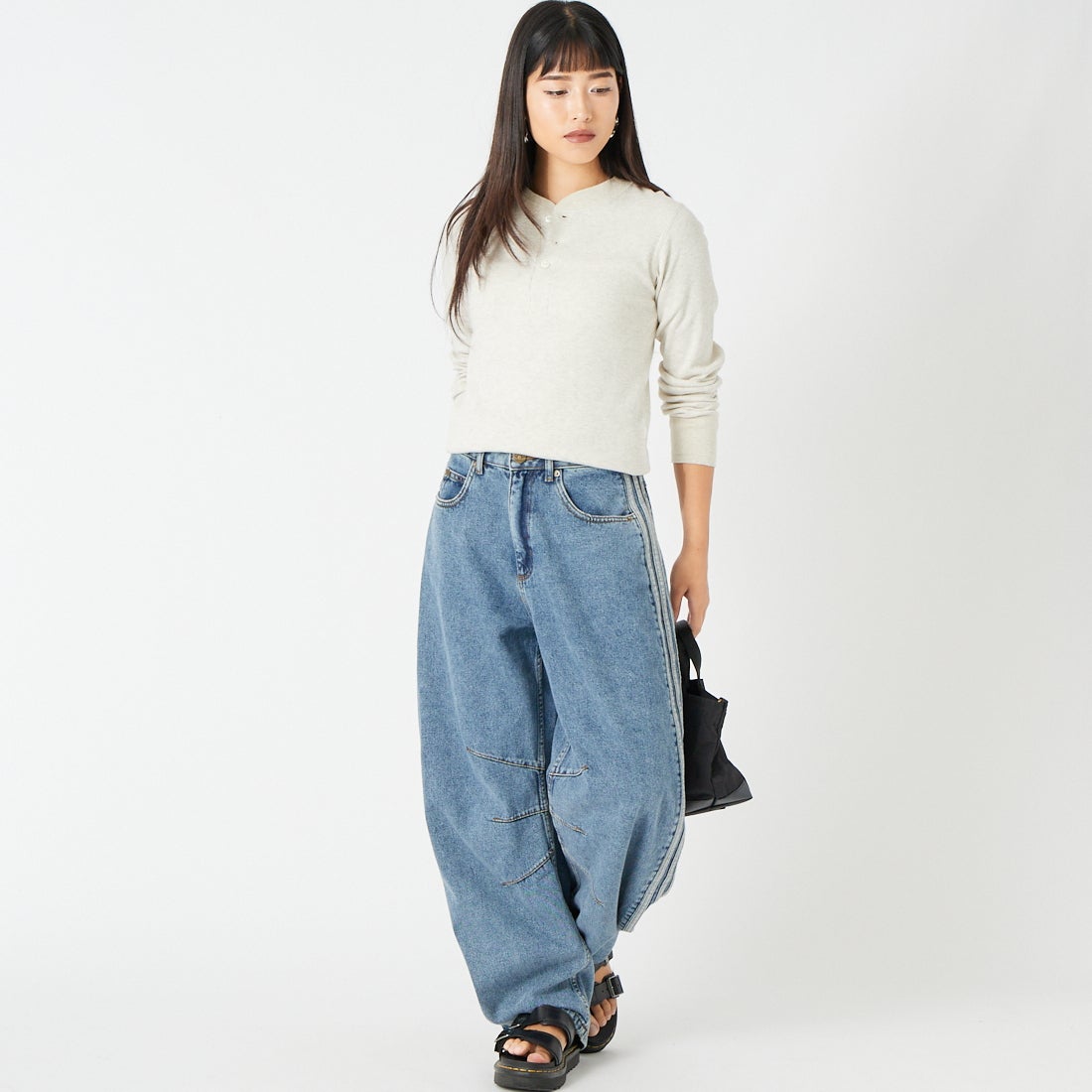 FAITH MILLS [フェイスミルズ] サーマルヘンリーネックプルオーバー [FAITH-251-01] OATMEAL &&モデル身長：162cm 着用サイズ：M&&