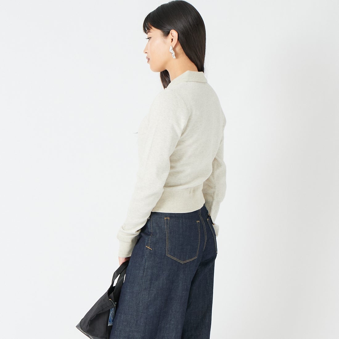 FAITH MILLS [フェイスミルズ] サーマルロングスリーブポロシャツ [FAITH-264-12] OATMEAL &&モデル身長：162cm 着用サイズ：F&&