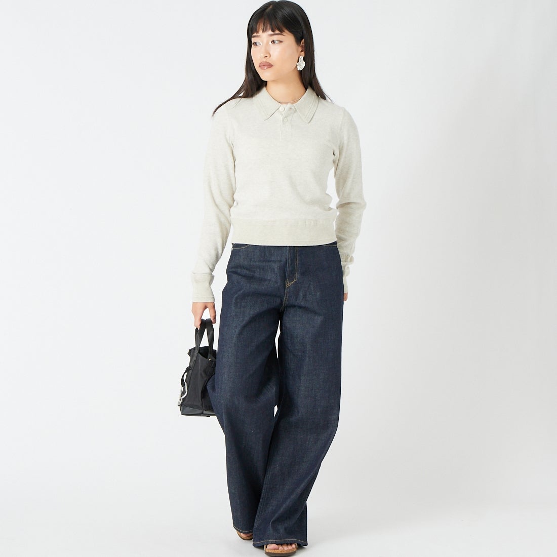 FAITH MILLS [フェイスミルズ] サーマルロングスリーブポロシャツ [FAITH-264-12] OATMEAL &&モデル身長：162cm 着用サイズ：F&&
