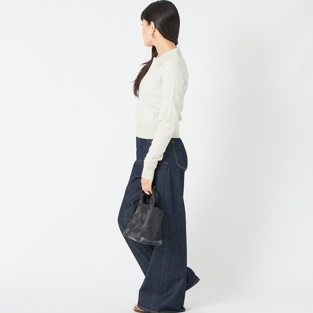 FAITH MILLS [フェイスミルズ] サーマルロングスリーブポロシャツ [FAITH-264-12] OATMEAL &&モデル身長：162cm 着用サイズ：F&&