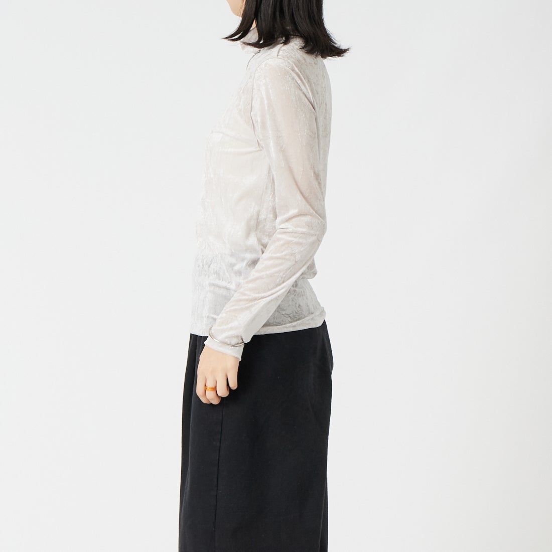 CLOCHE [クロシェ] クラッシュベロア タートルネックインナー [65085020] ｵﾌ &&モデル身長：162cm 着用サイズ：2&&